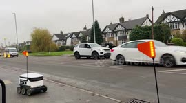 Starship Robots: Driver stops in road to take photos of co-op robots delivering groceries to annoyance of other drivers