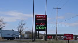 The sign at the Flying J truck stop showing today’s gasoline and Diesel fuel prices.