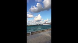 Watching the cruise ship leaving the dock of Nassau Bahamas