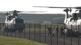 Mass takeoff for Royal Navy's Merlin helicopters in Portland, Dorset