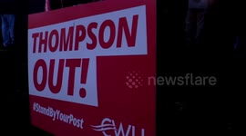 Communications workers union rally , postal workers protest the mismanagement and poor treatment : under private management deals Londonb uk