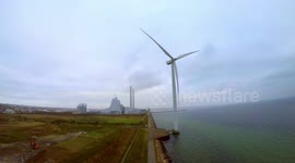 Incredible landscape on the coast of Copenhagen where wind generators are located