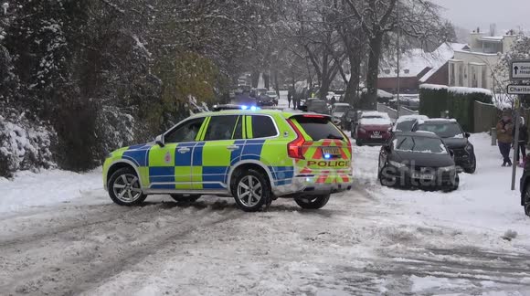 Cars slipping, sliding and crashing in heavy snow in Gloucestershire: Extended