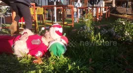 A Santa sleeping during the 2022 Santacon