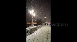 Snowfall on Westminster Bridge in London, UK