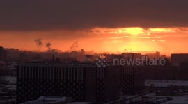 Beautiful frozen sunset in St Petersburg, Russia
