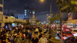 Protesters March towards Congress down Av Abancay in Lima Peru