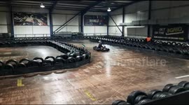 Go Karts zoom around the track at high speeds and are petrol powerd motors