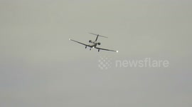 Gale-force winds bounce around private jet at UK's Birmingham Airport