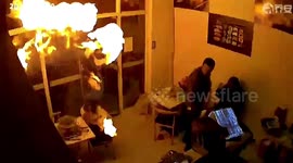 Hydrogen balloon bursts into fireball after girl places it over grill