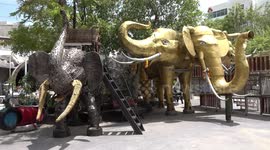 Incredible 'iron robot city' has dozens of life-size figures made from scrap metal