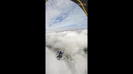 Adrenaline-junkie playing with his luck while flying among the clouds