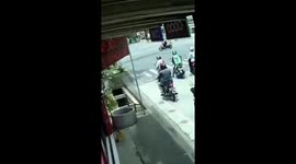 The girl fell into the ditch upside down!