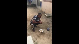 He was trying to eat my food and it so funny how I treat him