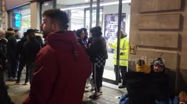Trafalgar Square packed with NYE celbrators despite road blockages and closes of pubs and supermarkets