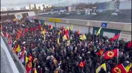 Huge amount of Kurds attending a funeral ceremony in Villiers-le-Bel, France