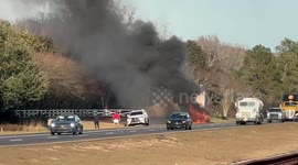 Car in Flames on the state line of South Carolina and Georgia