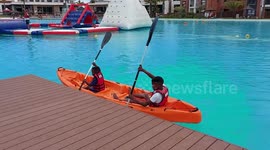 Kids Canoeing at the Blyde River Estate Lagoon in Pretoria East South Africa. The Lagoon is Impressive to Canoe on even for Adults.