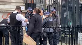 Man arrested after trespassing Downing Street fences and spray painting wall