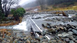 GoPro footage of damage done to a Lake District road by record UK rainfall