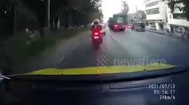 Truck loses control and slams into cars stopped at red light in Philippines