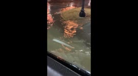 Thunderstorms cause flooding in downtown Auburn, Alabama.