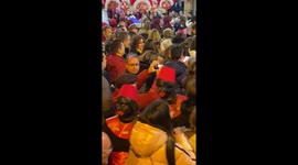 Spain Christmas, presents delivered by a ladder and close up of the faces at the end of the video