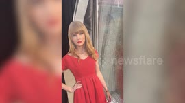 Taylor Swift cardboard cutout visible from metro route is staying after campaign by commuters