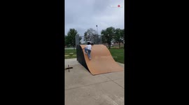 Mullet kid gets his head RAMMED INTO the edge of a skate ramp *YIKES!*