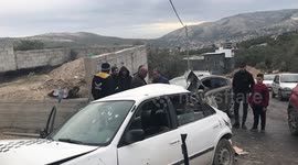 Bullet-riddled car as Israeli forces kill two Palestinians after being attacked in Jaba