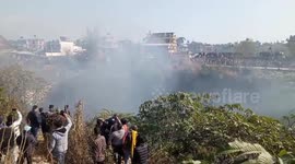 Moment after crash video in pokhra shows heavy smokes and rush of local people at crash site