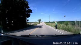 Bizarre moment man throws FISH at passing car in Canada