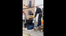 Feeding the town for free! Stew festival in Spanish town, with huge stew pots cooking on the street! Video no 2