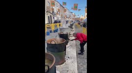 Feeding the town for free! Stew festival in Spanish town, with huge stew pots cooking on the street! Video no 4