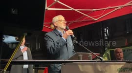 Jeremy Corbyn speaks at a rally in support of unions outside Downing St