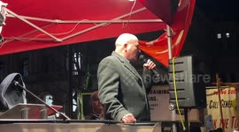 Mick Lynch speaks at a rally in support of unions outside Downing St