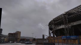 Severe bad weather with rain and wind hits Campania, creating discomfort and damage to the population. Bad weather outside the Diego Armando Maradona stadium, before the Italy cup match between Napoli - Cremonese.
