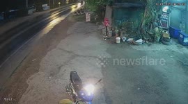 Lucky rider dodges pickup truck that spun out of control in Thailand