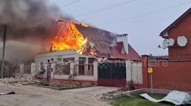 Russian shelling leaves house in Ukraine in raging flames