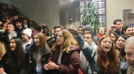 Protest over the appointment of the president of the Community of Madrid, Isabel Díaz Ayuso, as an illustrious student of the Complutense University of Madrid (UCM) in Madrid on 24th January, 2023.