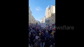 People march against pension reform in Paris, France