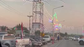 Neon fairground lights collapse in embarrassing carnival fail in Thailand