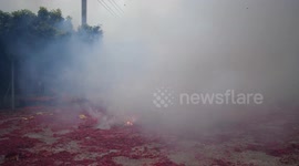 The Chinese Lunar New Year Custom Firecracker Explosion Master Sedan Chair in Jieyang, China