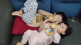 Sibling drinking milk together are just too adorable