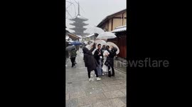 Heavy snowfall in Kyoto, Japan