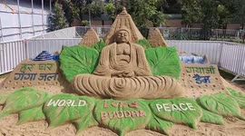 The message for world peace lord Buddha through sand art in Northern India