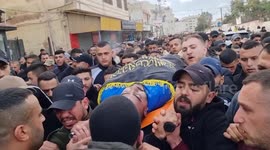 Palestinians attend the funeral of Omar Al-Saadi, 24, who died of an injury sustained by Israeli forces during a raid in Jenin refugee camp last Thursday in the West Bank