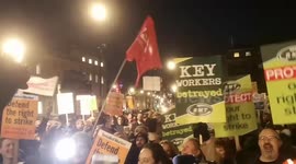 Protestors enjoy the music which gave a bit of a party atmosphere to the Right To Strike Protest which was held opposite Downing Street In Westminster