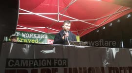 One of the invited guest speakers talk at the Right To Strike Protest which was held opposite Downing Street In Westminster