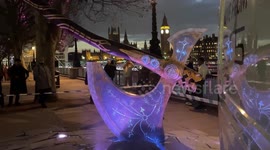 Colossal Leviathan Axe from the video game 'God of War' has appeared next to the London Eye in London